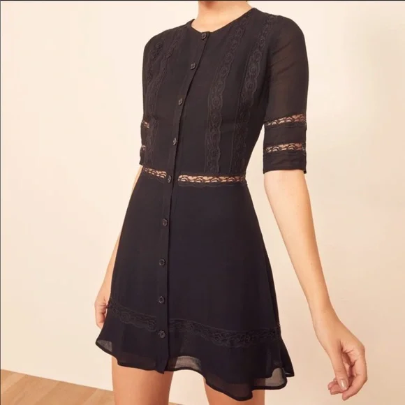 Reformation | Dresses | Reformation Black Lace Up Button Dress | Poshmark